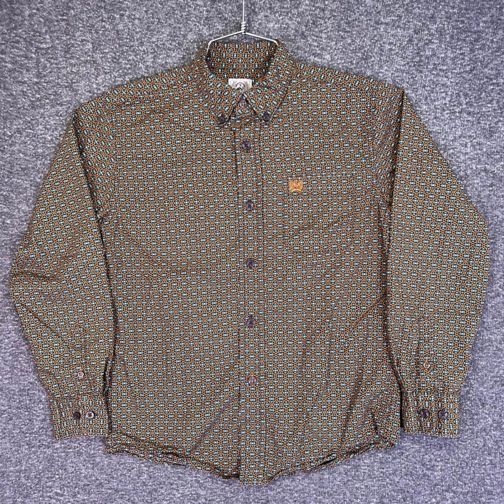 Cinch Button Shirt Kids M 10 Geometric Western Casual Long Sleeve Rodeo Cowboy
